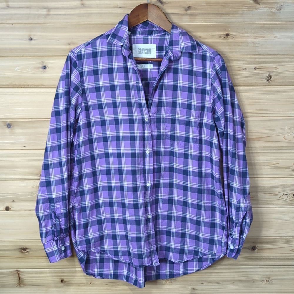 Grayson Top Womens Small Purple‎ Plaid The Hero Shirt Button Down Blouse